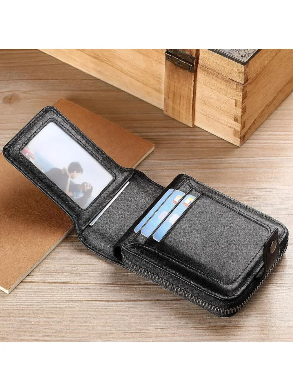 Genuine Leather RFID Blocking Bifold Zipper Wallet for Men with Card Holder
